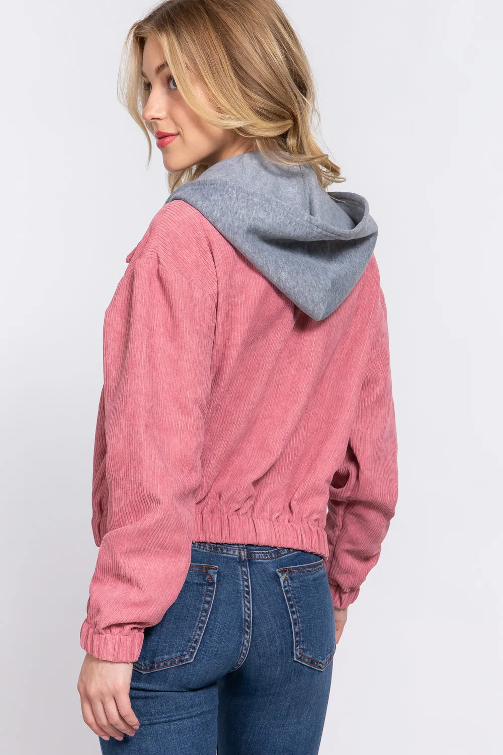 Long Sleeve Hoodie Corduroy Jacket