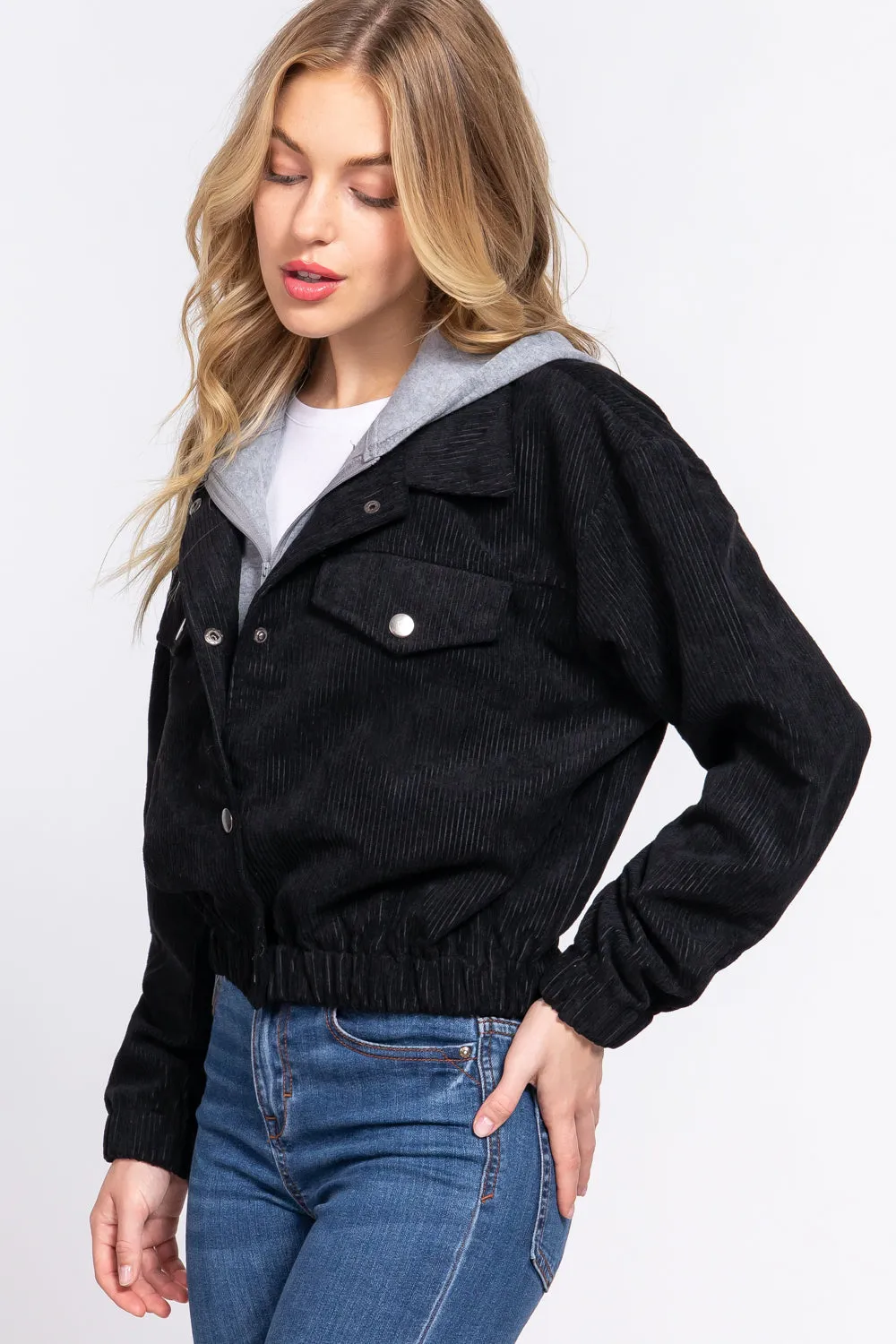 Long Sleeve Hoodie Corduroy Jacket