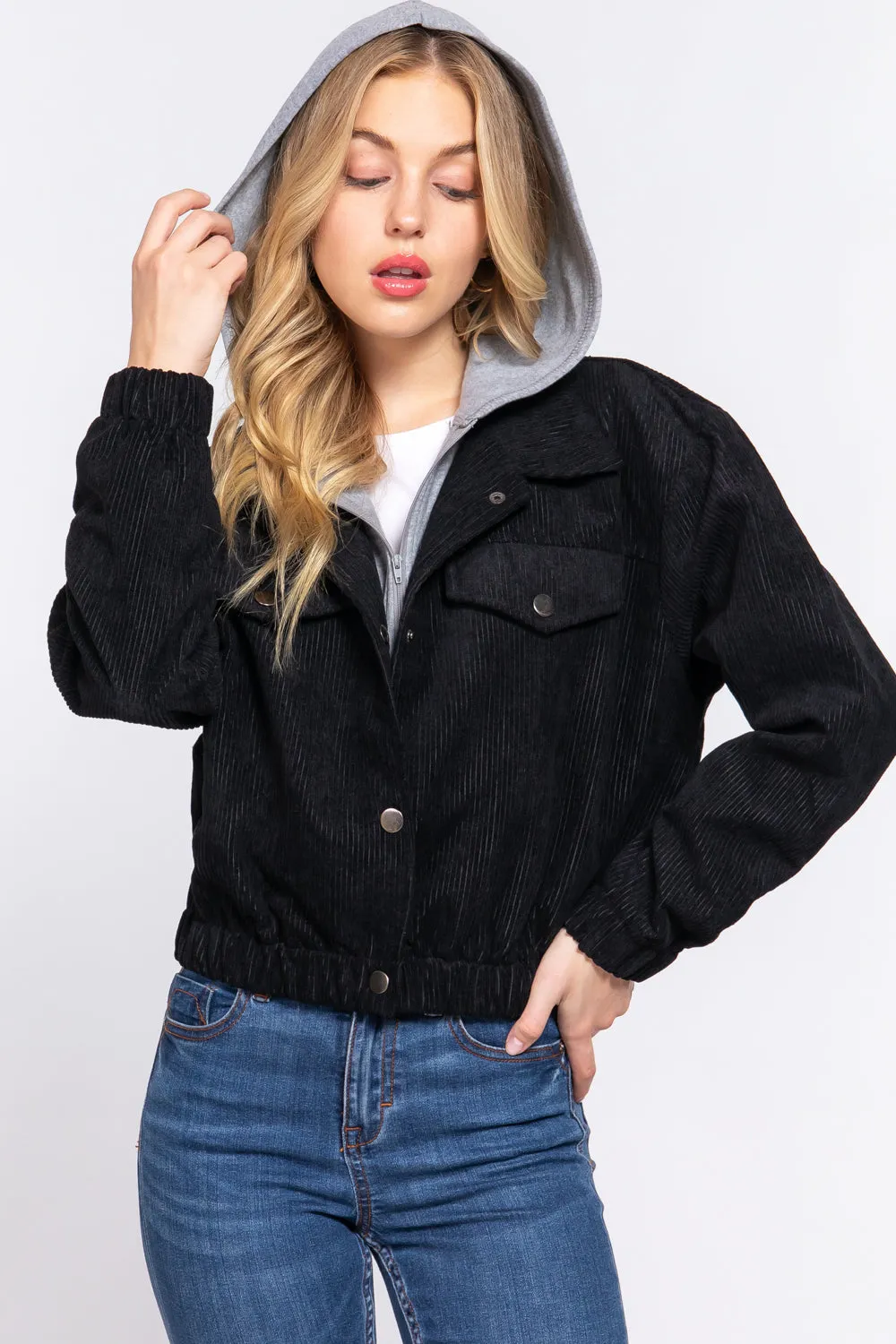 Long Sleeve Hoodie Corduroy Jacket