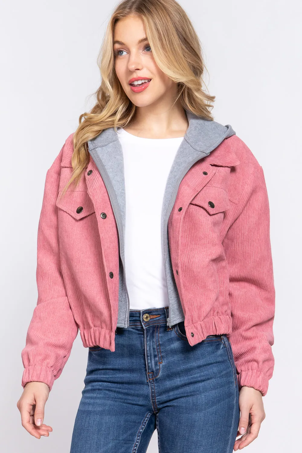 Long Sleeve Hoodie Corduroy Jacket