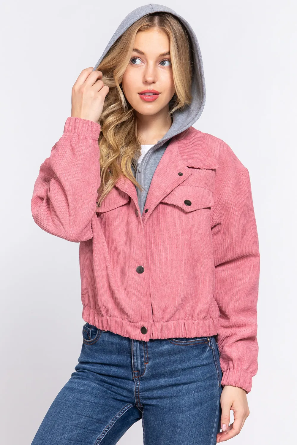 Long Sleeve Hoodie Corduroy Jacket