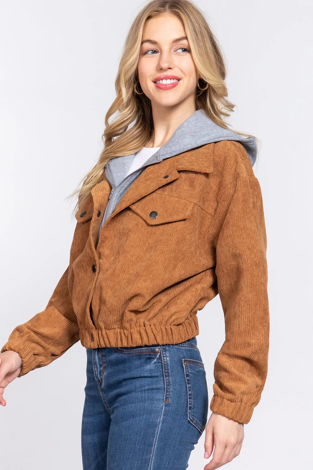 Long Sleeve Hoodie Corduroy Jacket