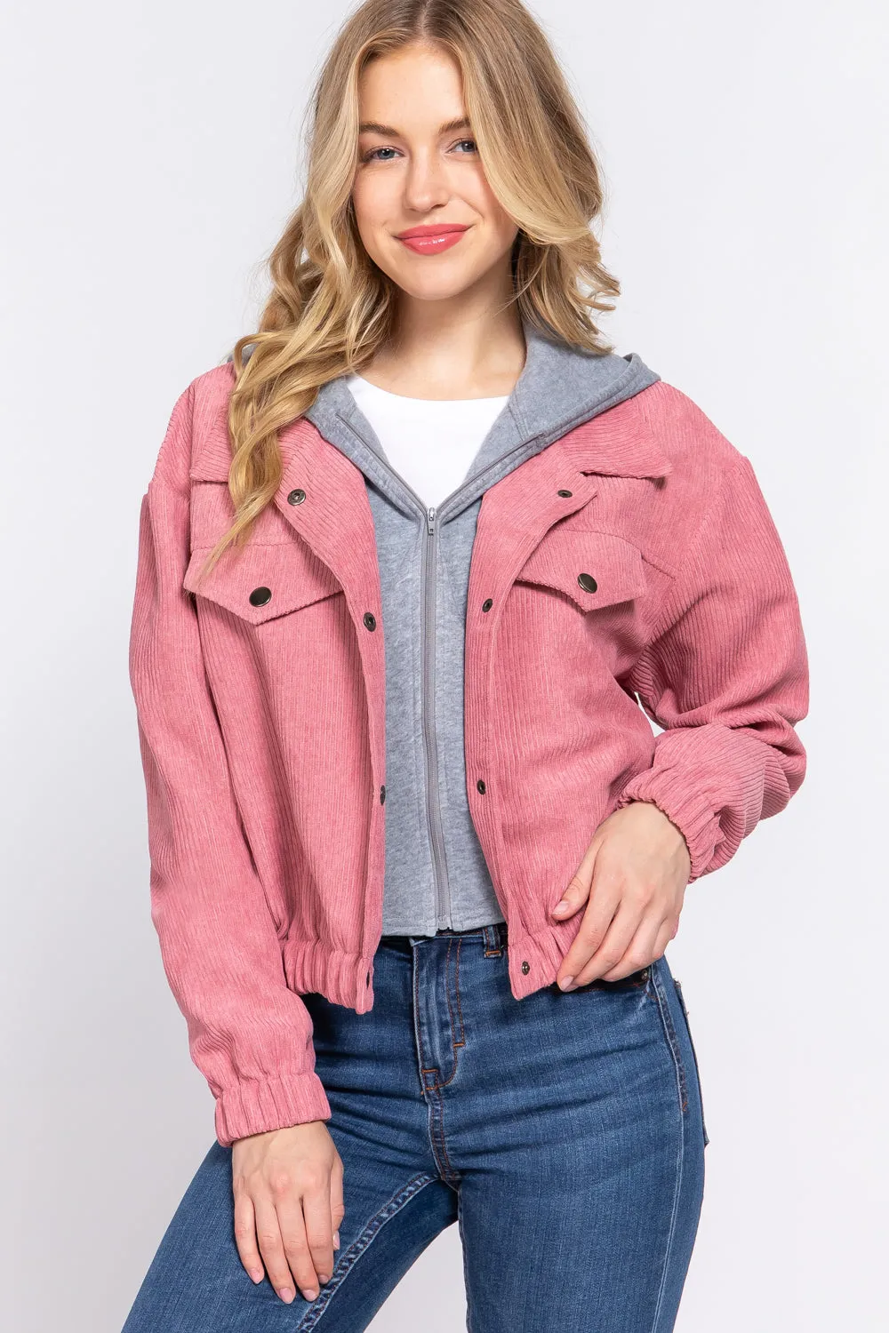 Long Sleeve Hoodie Corduroy Jacket