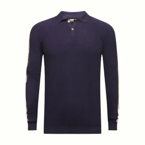 Long Sleeve Polo Shirt with sleeve striping Monaco Navy