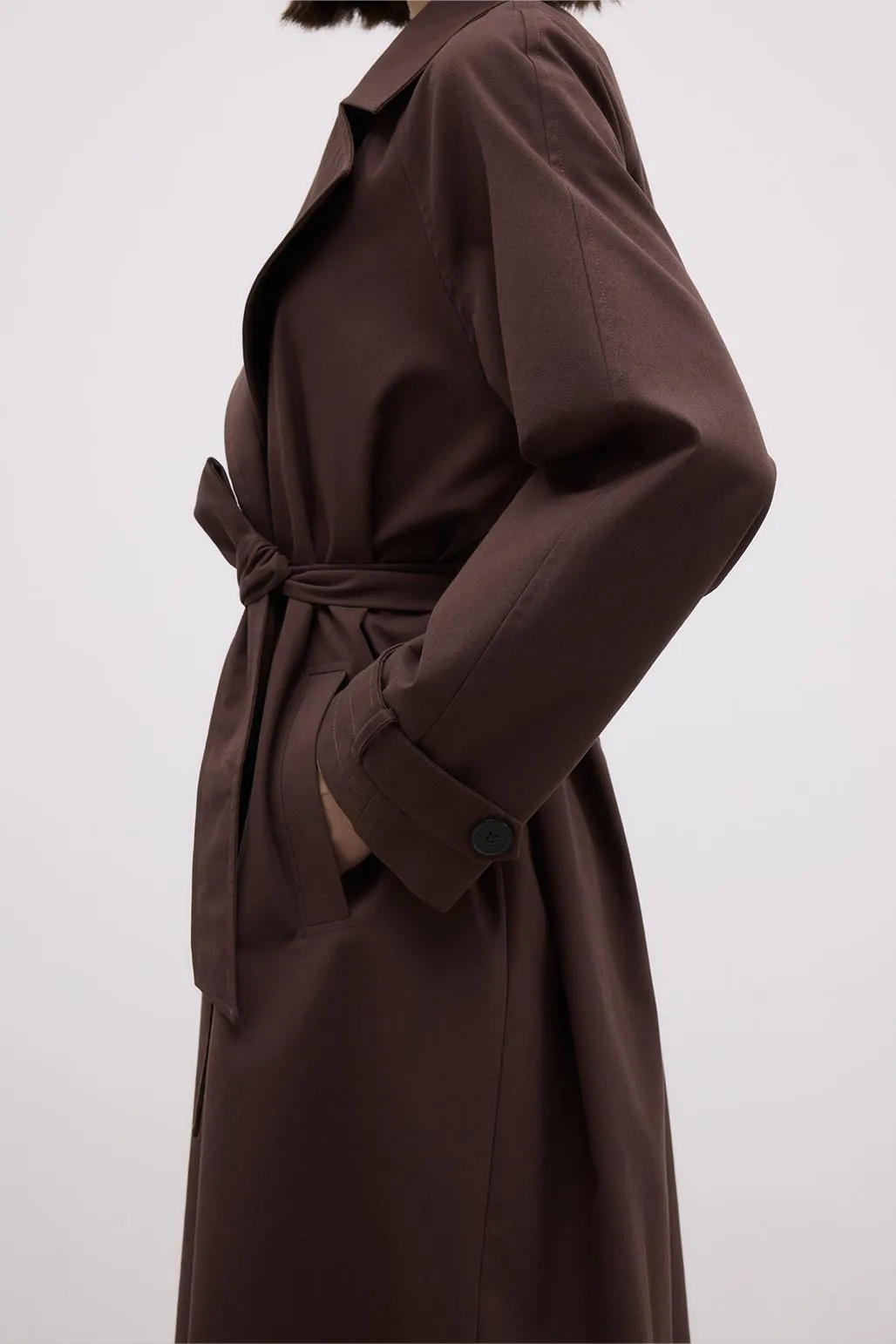 Long Trench Coat with Premium Collar Brown