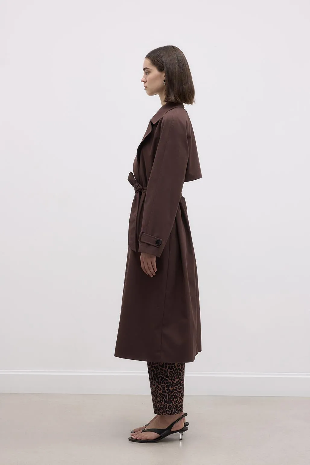 Long Trench Coat with Premium Collar Brown