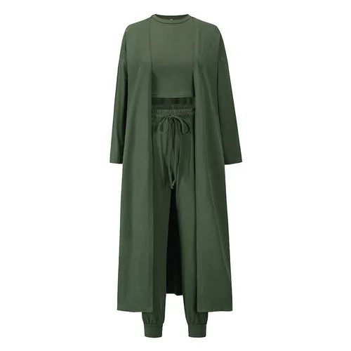 Long Trench-Style Cardigan 3 Pc Loungewear Set - Fern and Oak