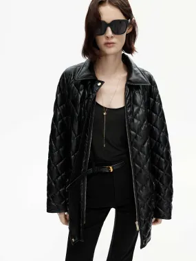 Loose Leather Quilted Jacket