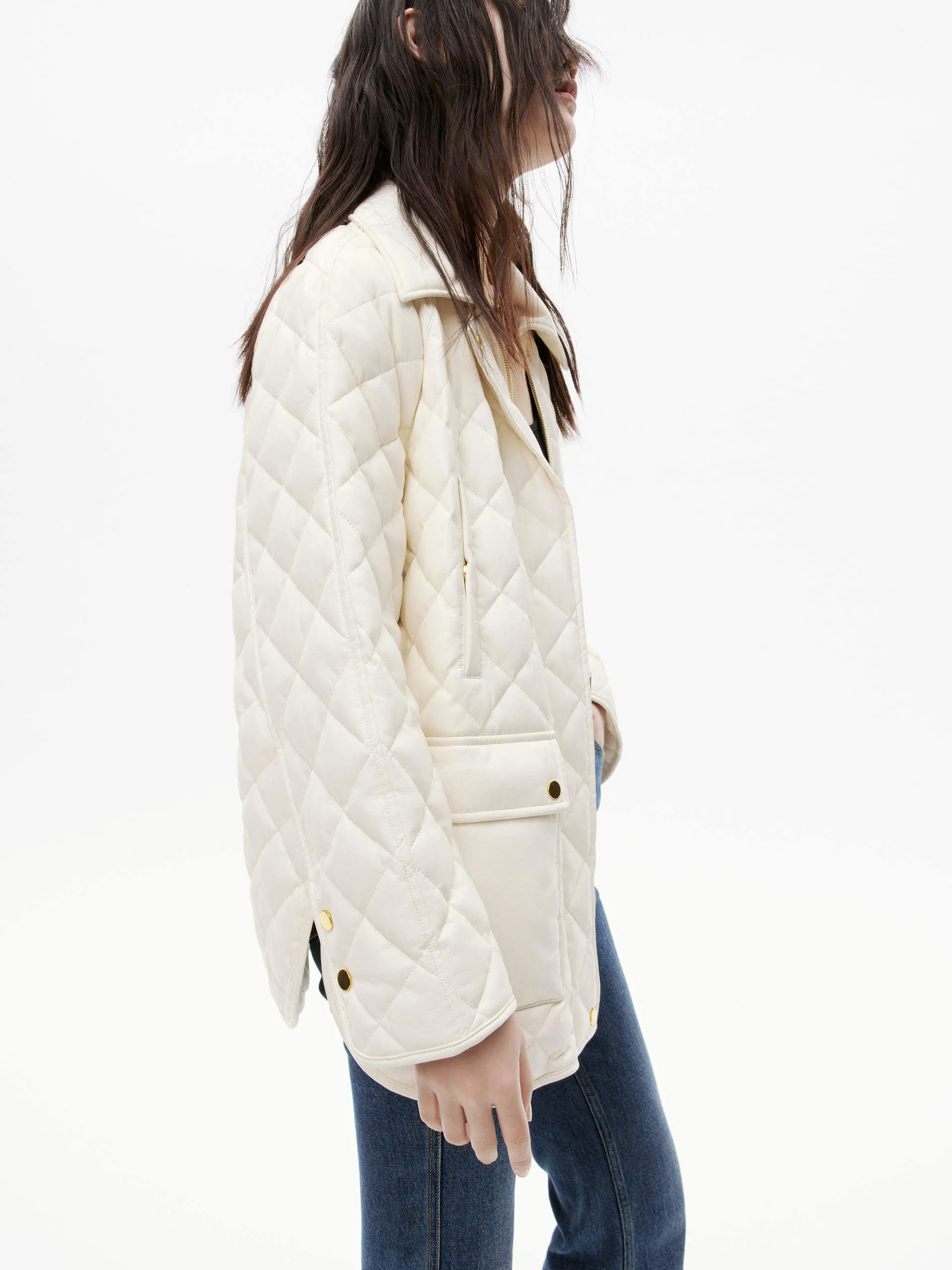 Loose Leather Quilted Jacket