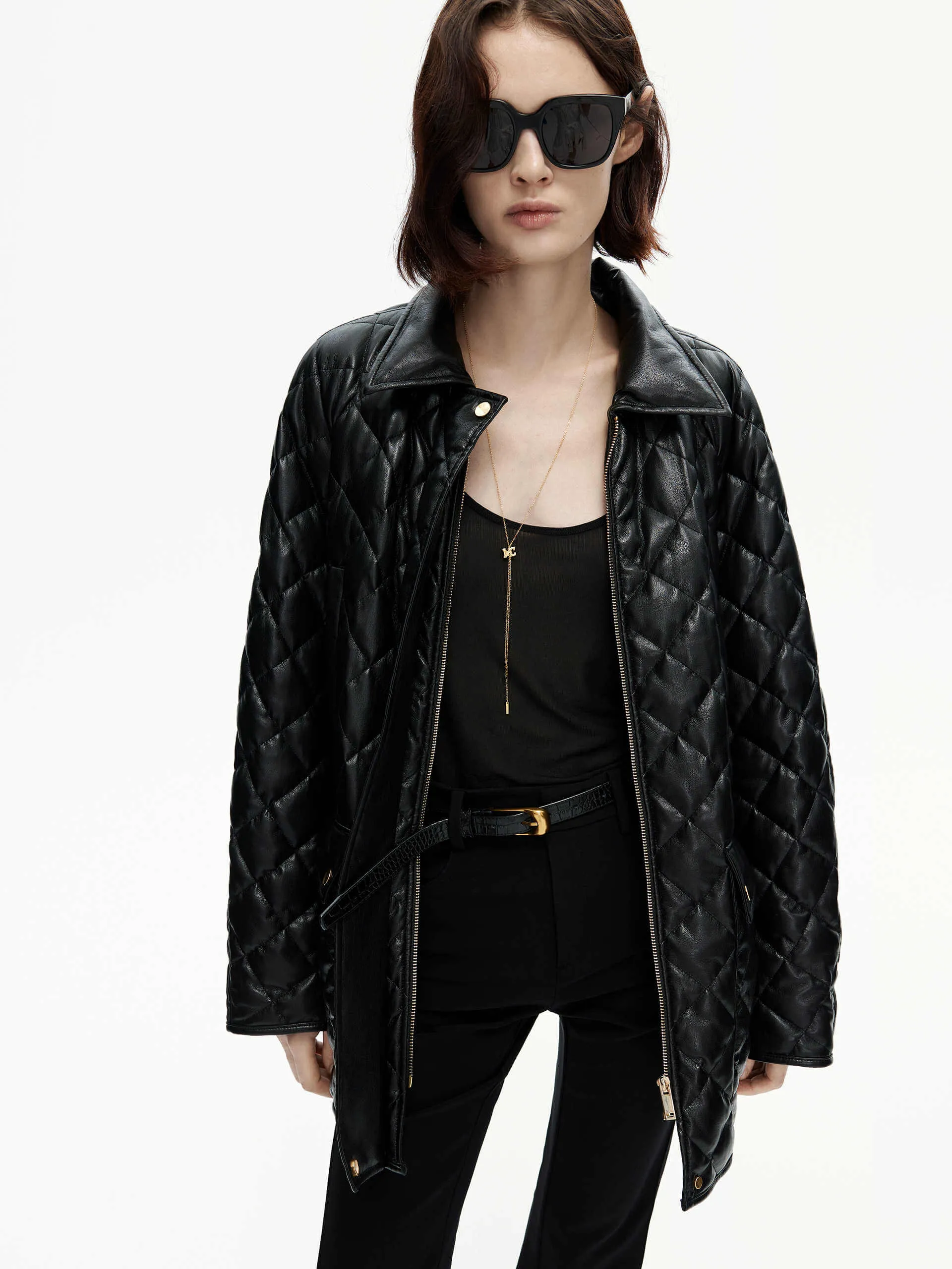 Loose Leather Quilted Jacket