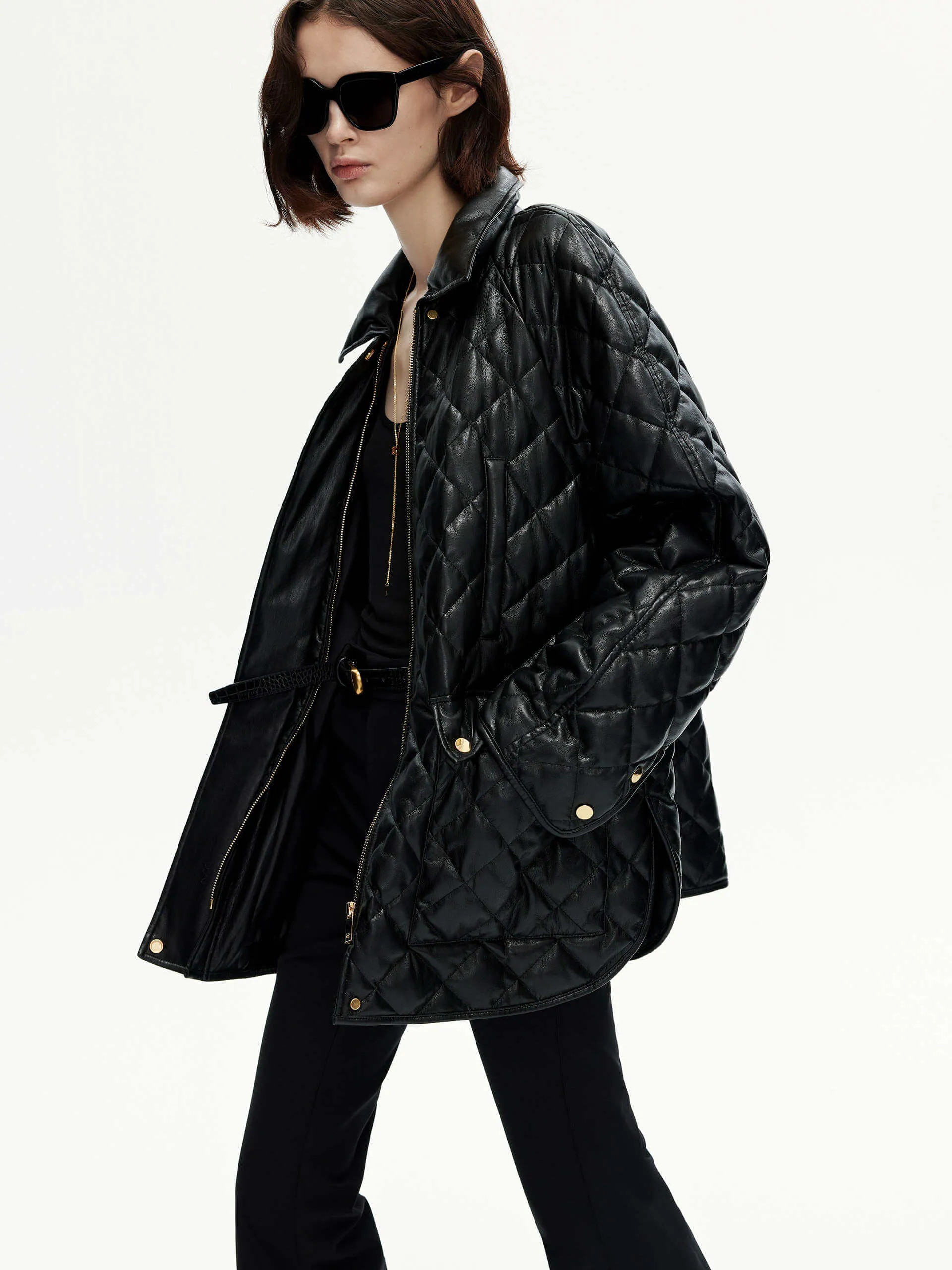 Loose Leather Quilted Jacket