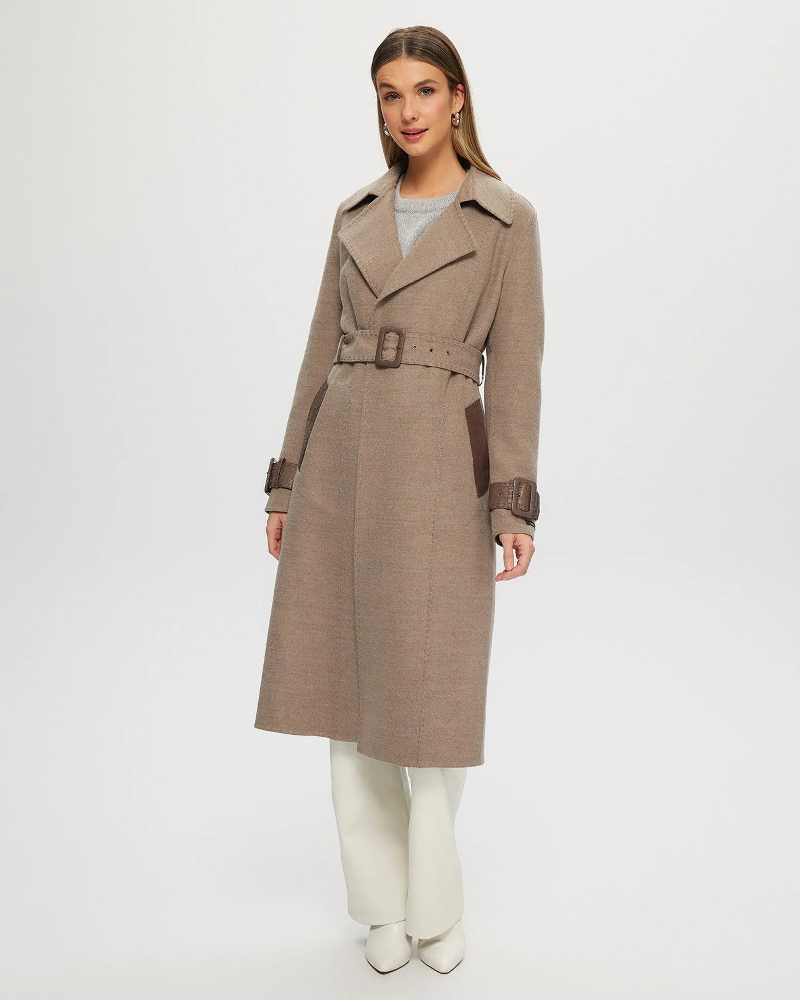 Loro Piana Cashmere & Wool Trench coat with Leather Trim