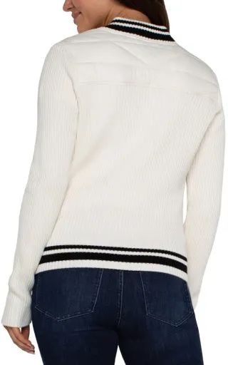 l/s quilted zip sweater w/ stripe