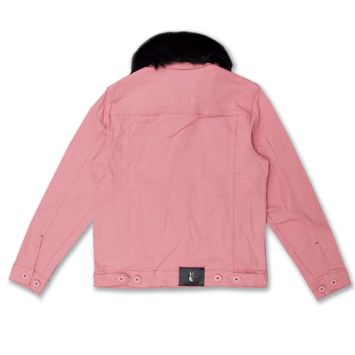 M1061 Makobi Doll Denim Jacket with Fur Collar - Salmon