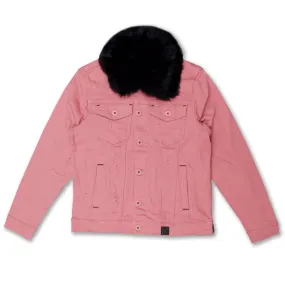 M1061 Makobi Doll Denim Jacket with Fur Collar - Salmon