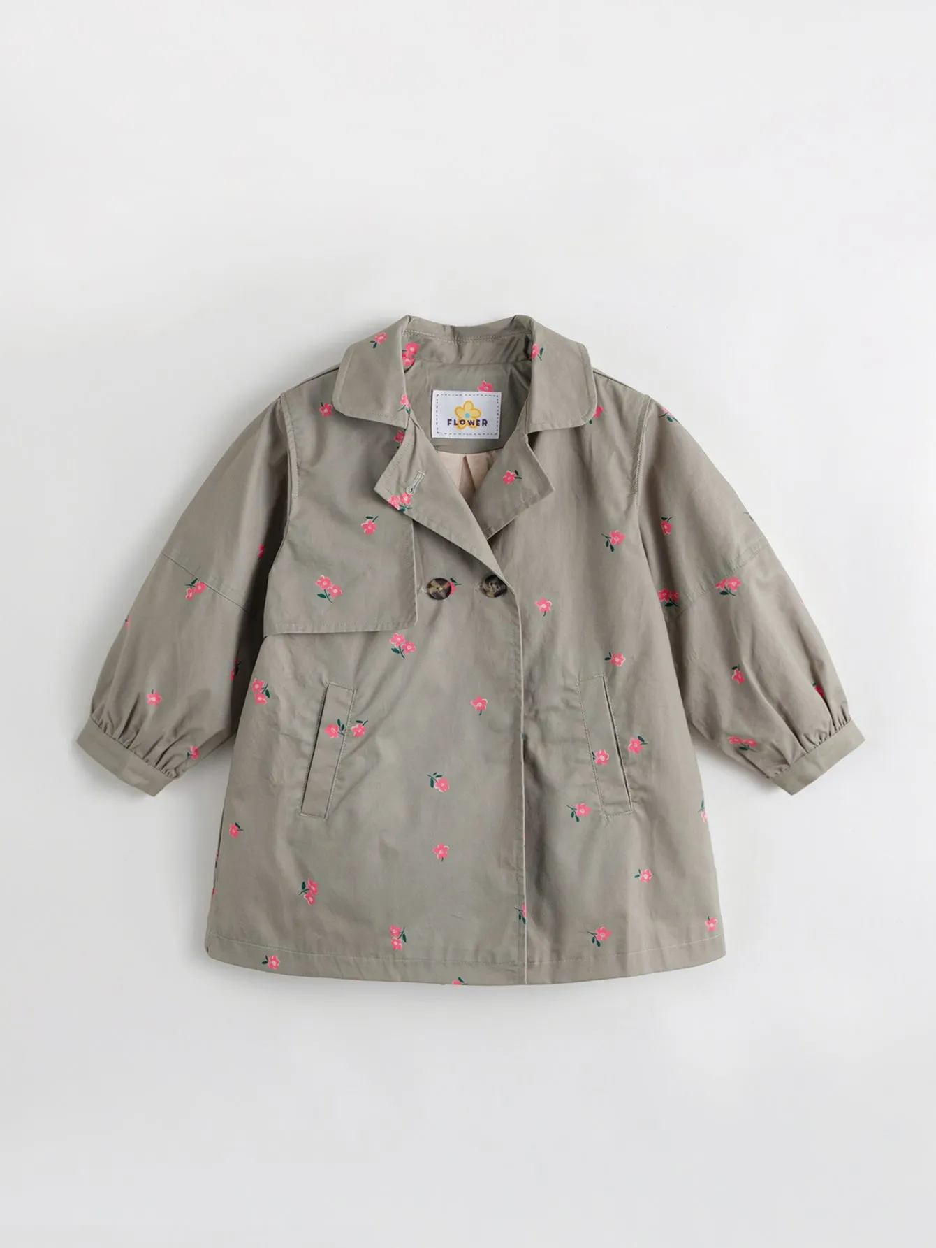 MARC & JANIE Girls Mid Length Floral Print Trench Coat 230066