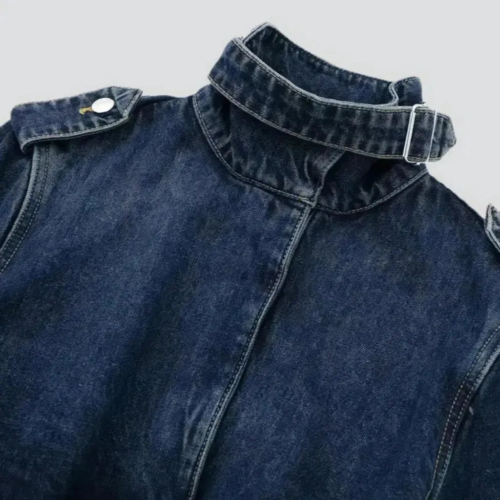 Medium-wash jean coat for ladies