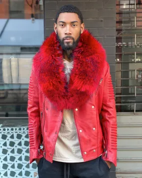 MEN BIKER RIBBLES- DISTRESSED RED WITH RED FOX FUR