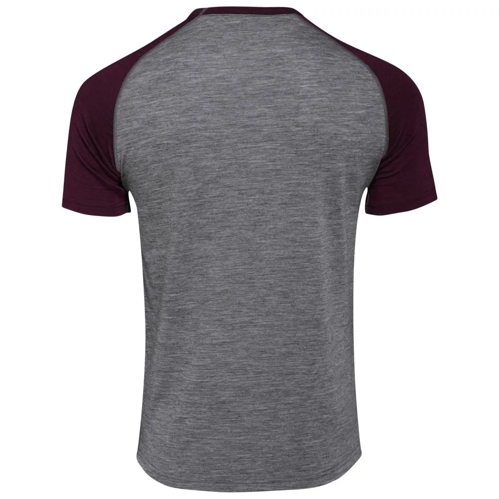 Mens Merino 150 Raglan Baseball Tee (Charcoal/Wine)