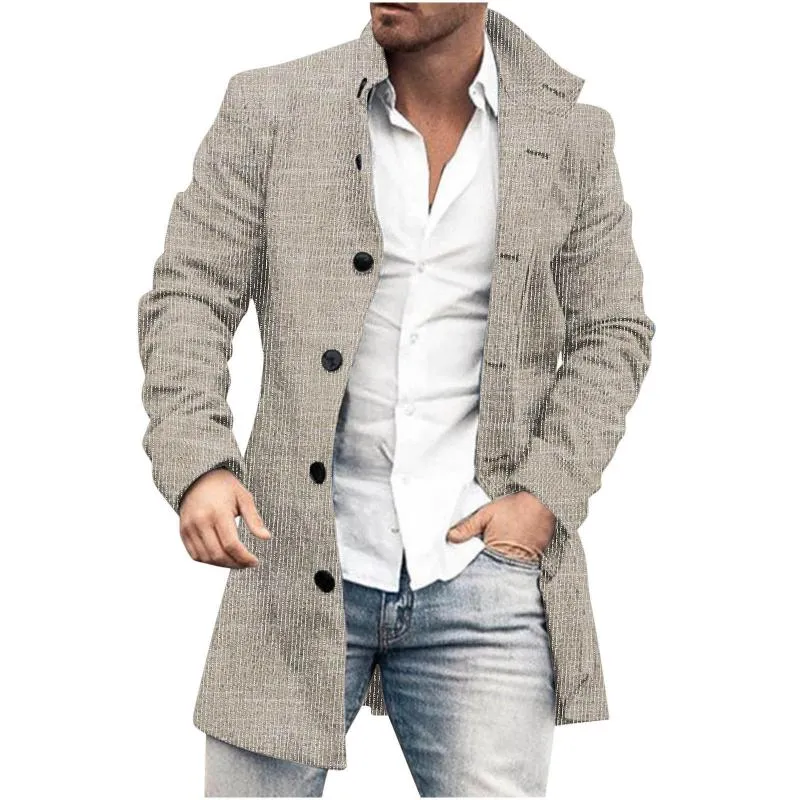 Men's Mid-Length Plaid Print Casual Coat 75832218L