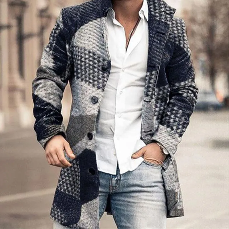 Men's Mid-Length Plaid Print Casual Coat 79753103L