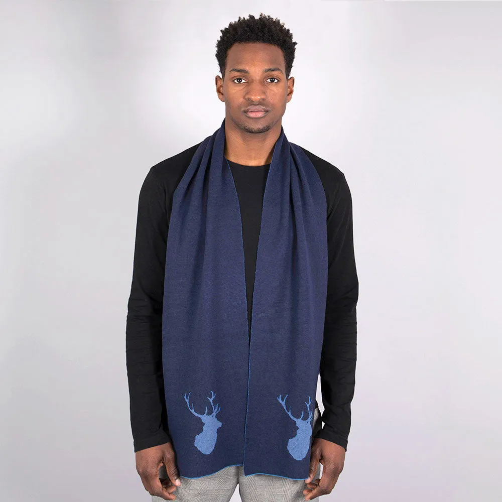 Merino Wool Stag Scarf - Navy