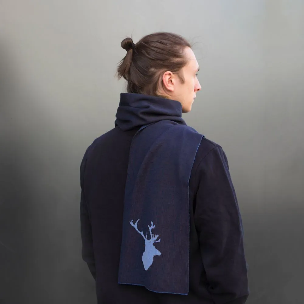 Merino Wool Stag Scarf - Navy