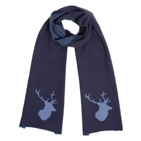 Merino Wool Stag Scarf - Navy