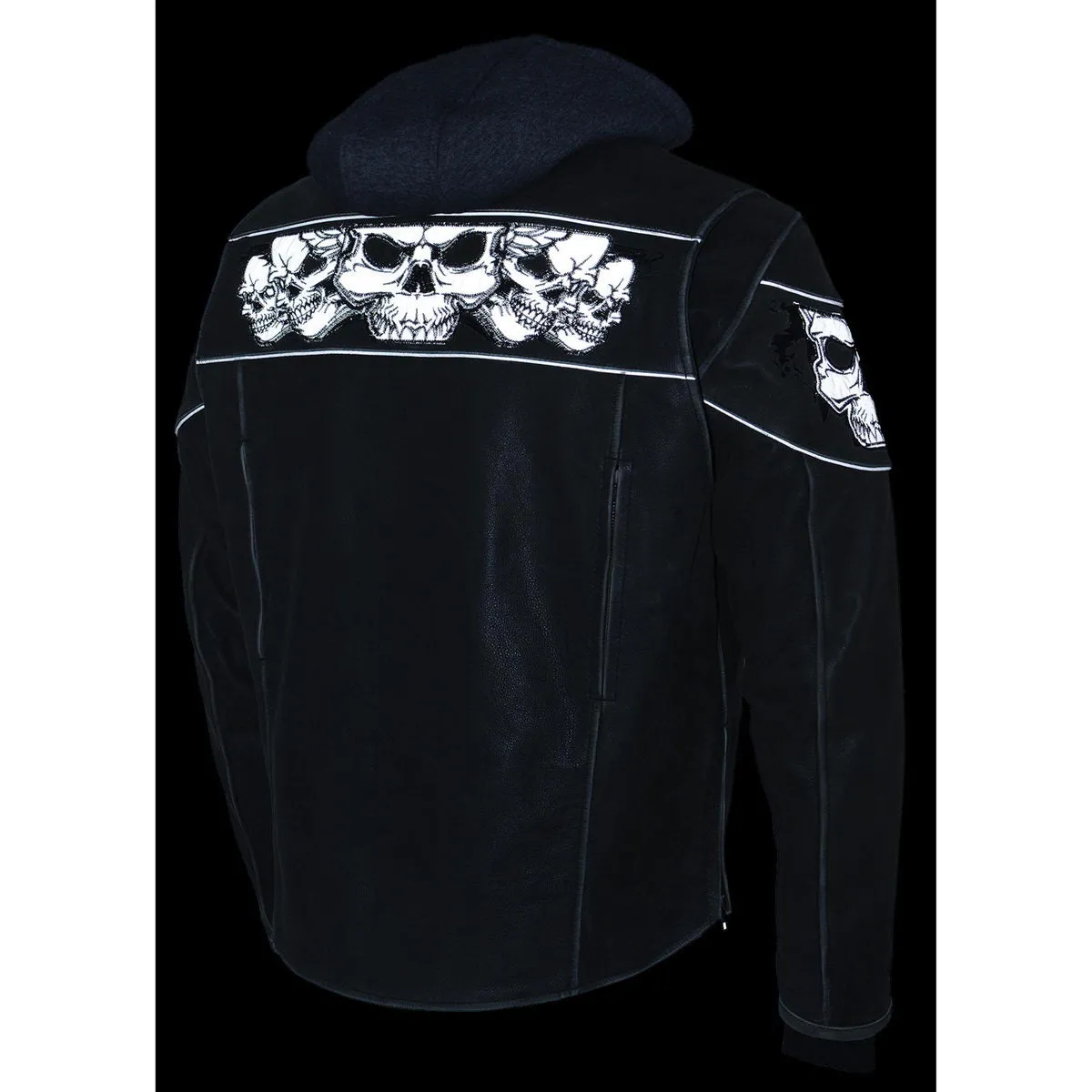 Milwaukee Leather MLM1562 Men's Distressed Grey Leather Jacket with Reflective Skulls