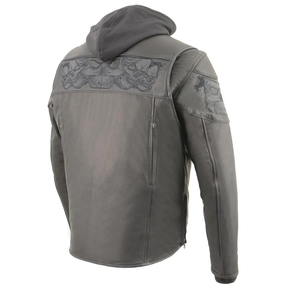 Milwaukee Leather MLM1563 Men's Black Leather Scooter Style Motorcycle Jacket with Reflective Skulls w/ Hoodie