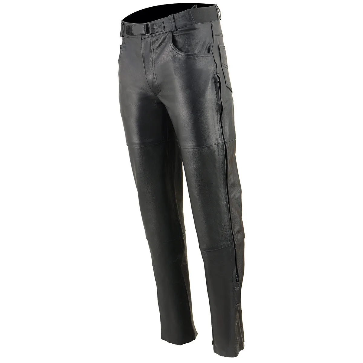 Milwaukee Leather SH1150 Men's Black Leather Motorcycle Over Pants with Jean Style Pockets