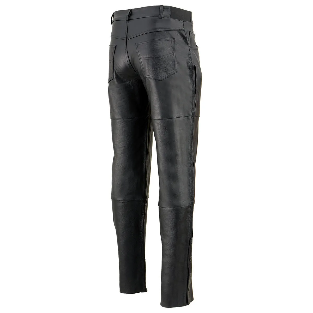 Milwaukee Leather SH1150 Men's Black Leather Motorcycle Over Pants with Jean Style Pockets