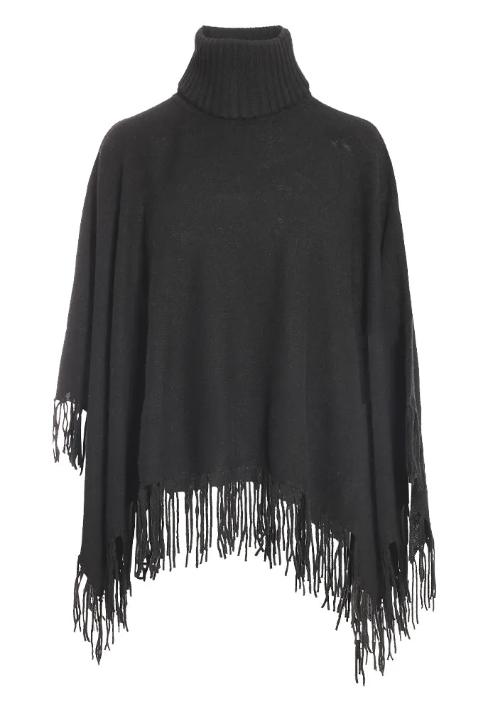 Minnie Rose Cashmere Fringe Poncho