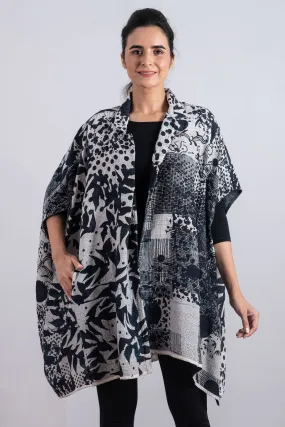 MONOTONE TWILIGHT PRINT KANTHA SHIRT PONCHO