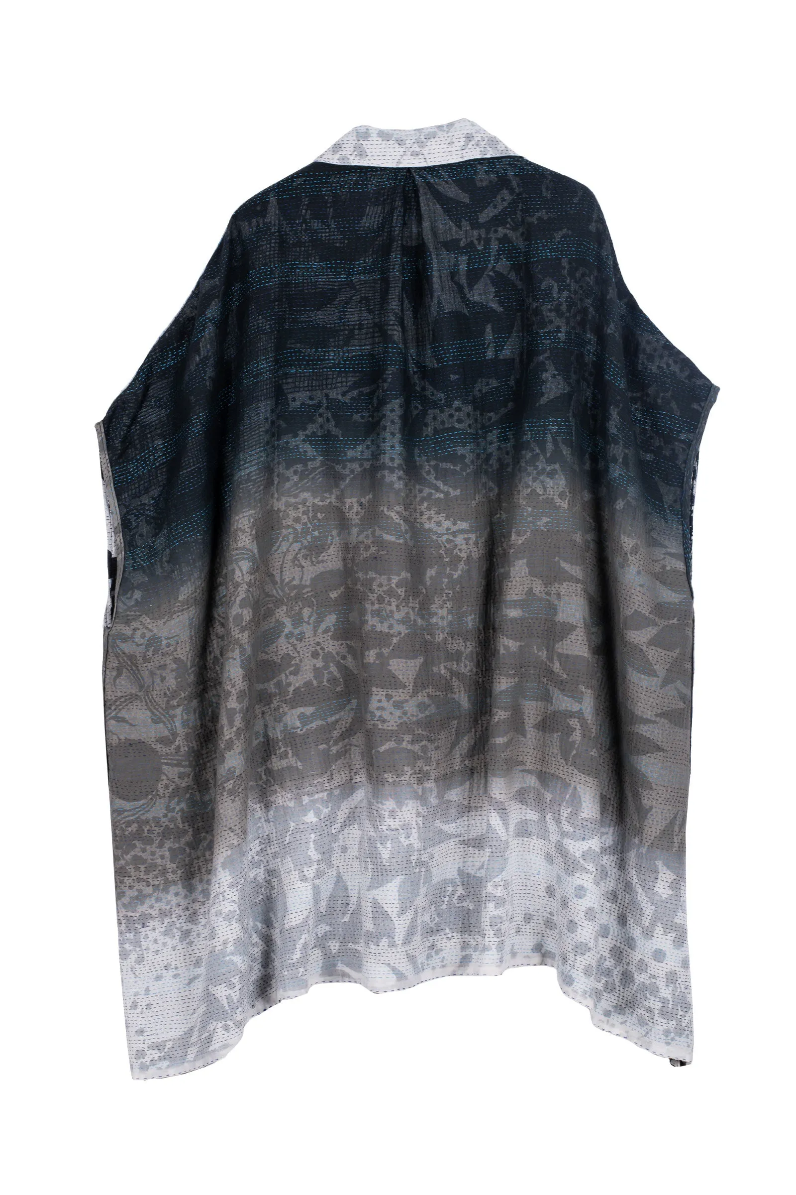 MONOTONE TWILIGHT PRINT KANTHA SHIRT PONCHO