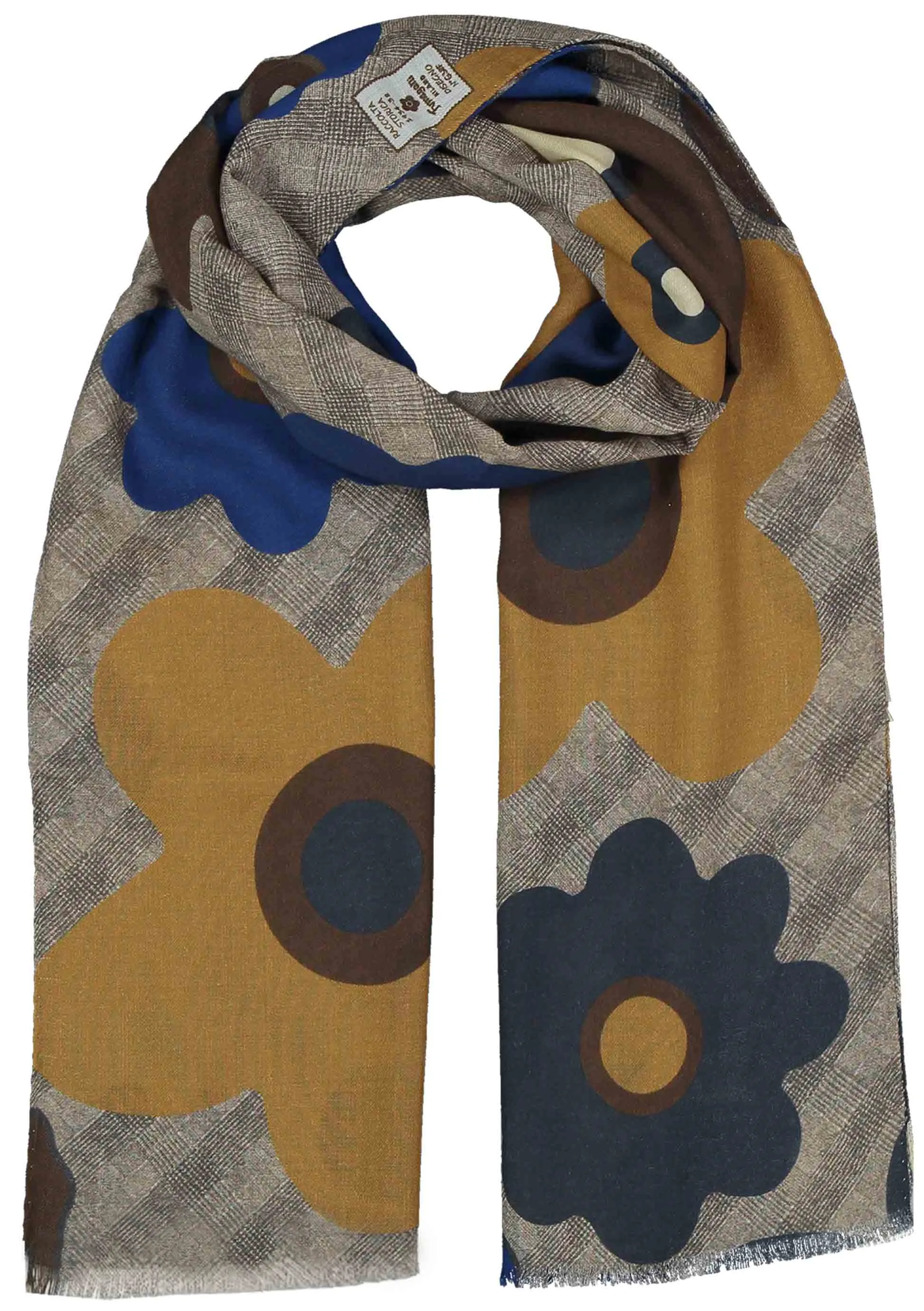 NARCISO - grey macro floral logo wool hand made scarf