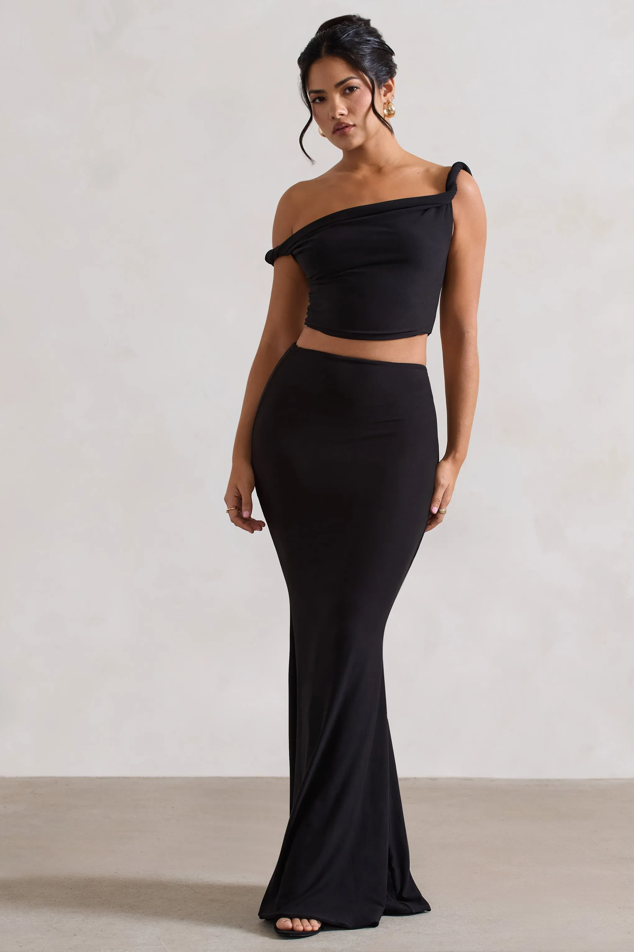 Neve | Black Gathered Maxi Skirt