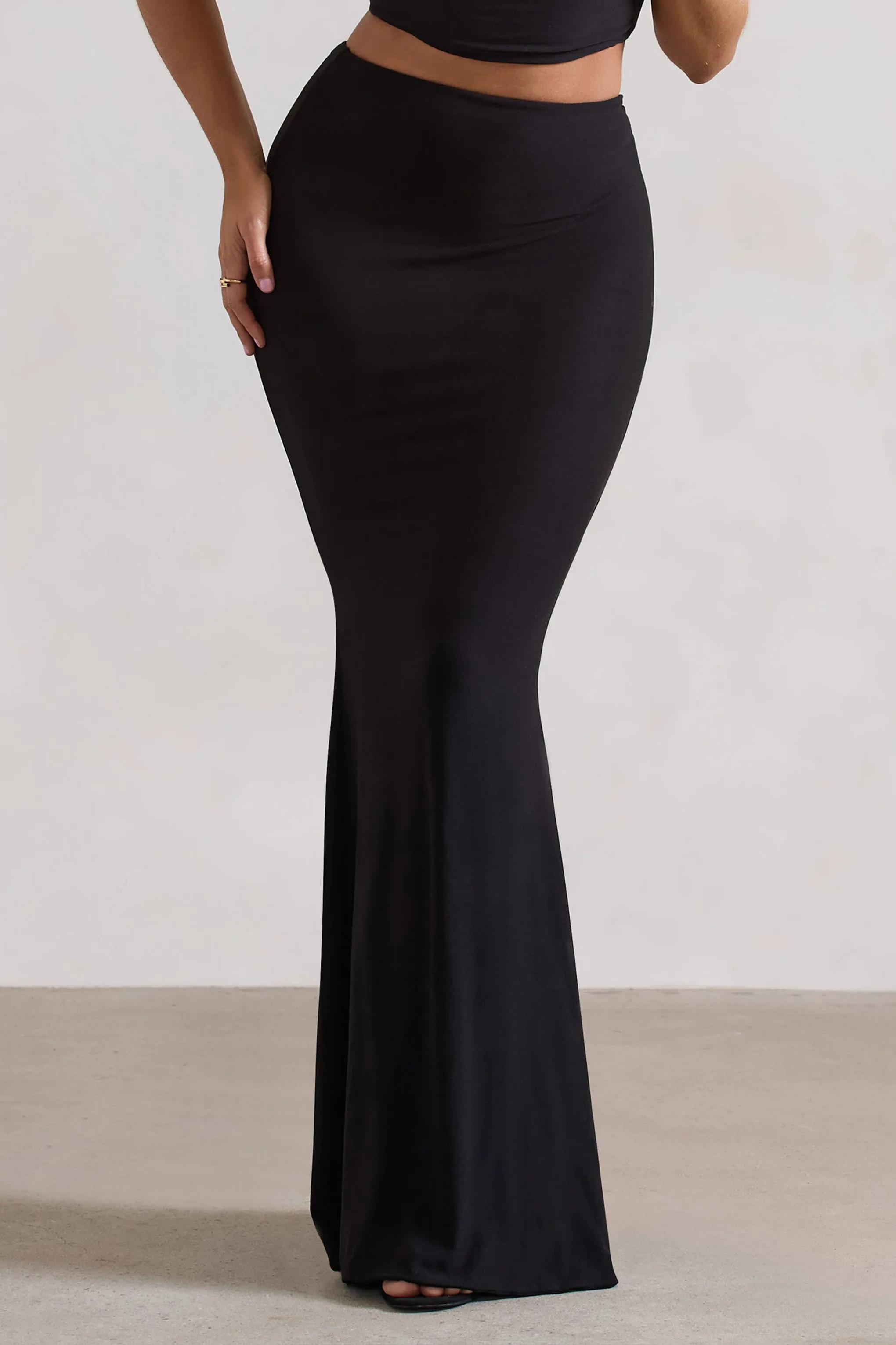 Neve | Black Gathered Maxi Skirt