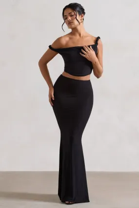 Neve | Black Gathered Maxi Skirt