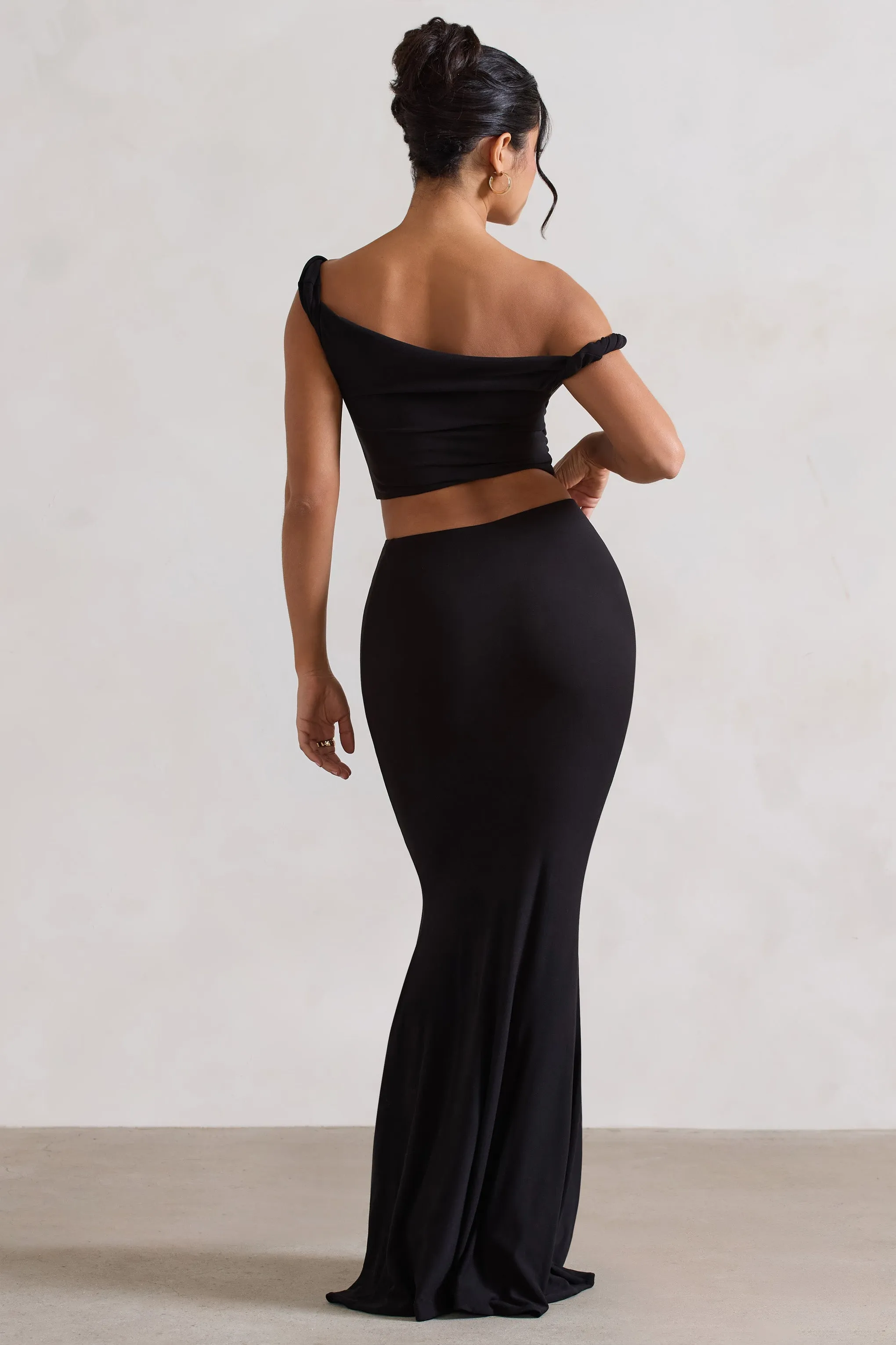 Neve | Black Gathered Maxi Skirt