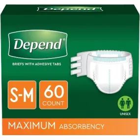 New - Depend Unisex Incontinence Protection with Tabs Underwear - Maximum Absorbency - S/M - 60ct