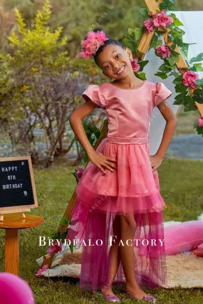 Ombre Pink Satin Tulle High-Low Little Girl Birthday Dress