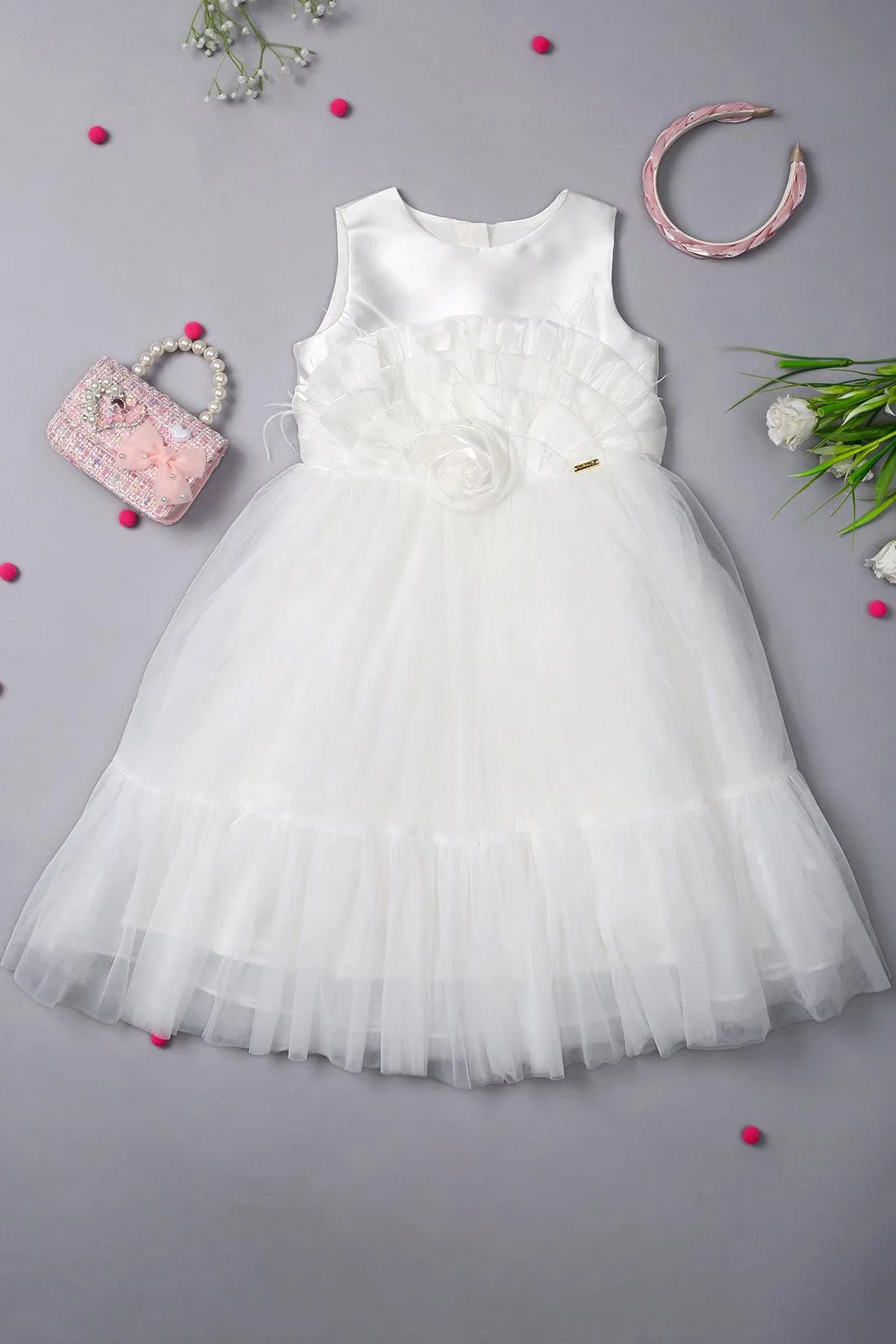 One Friday Girls White Rose Party Dress