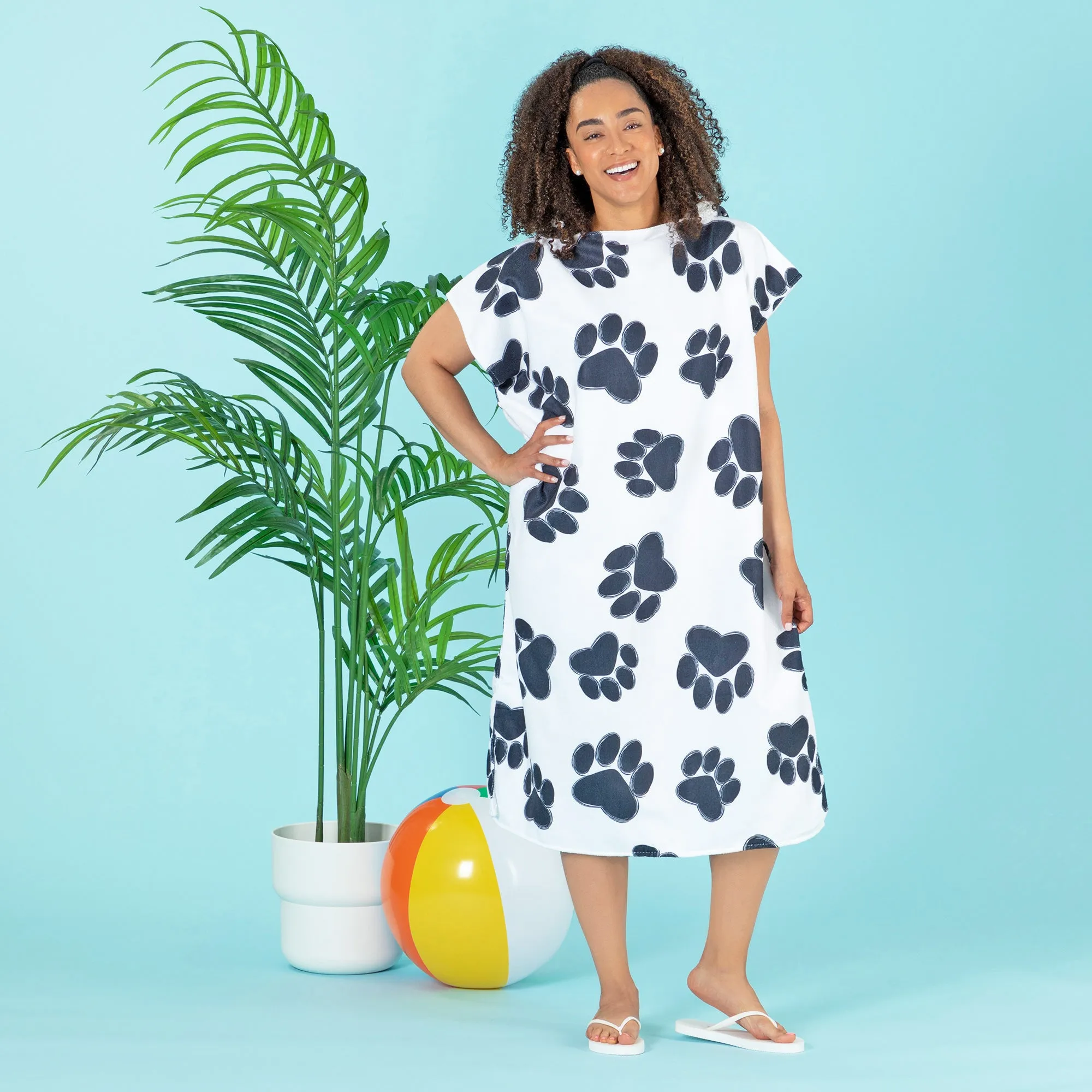 Paw Print Beach Towel Poncho