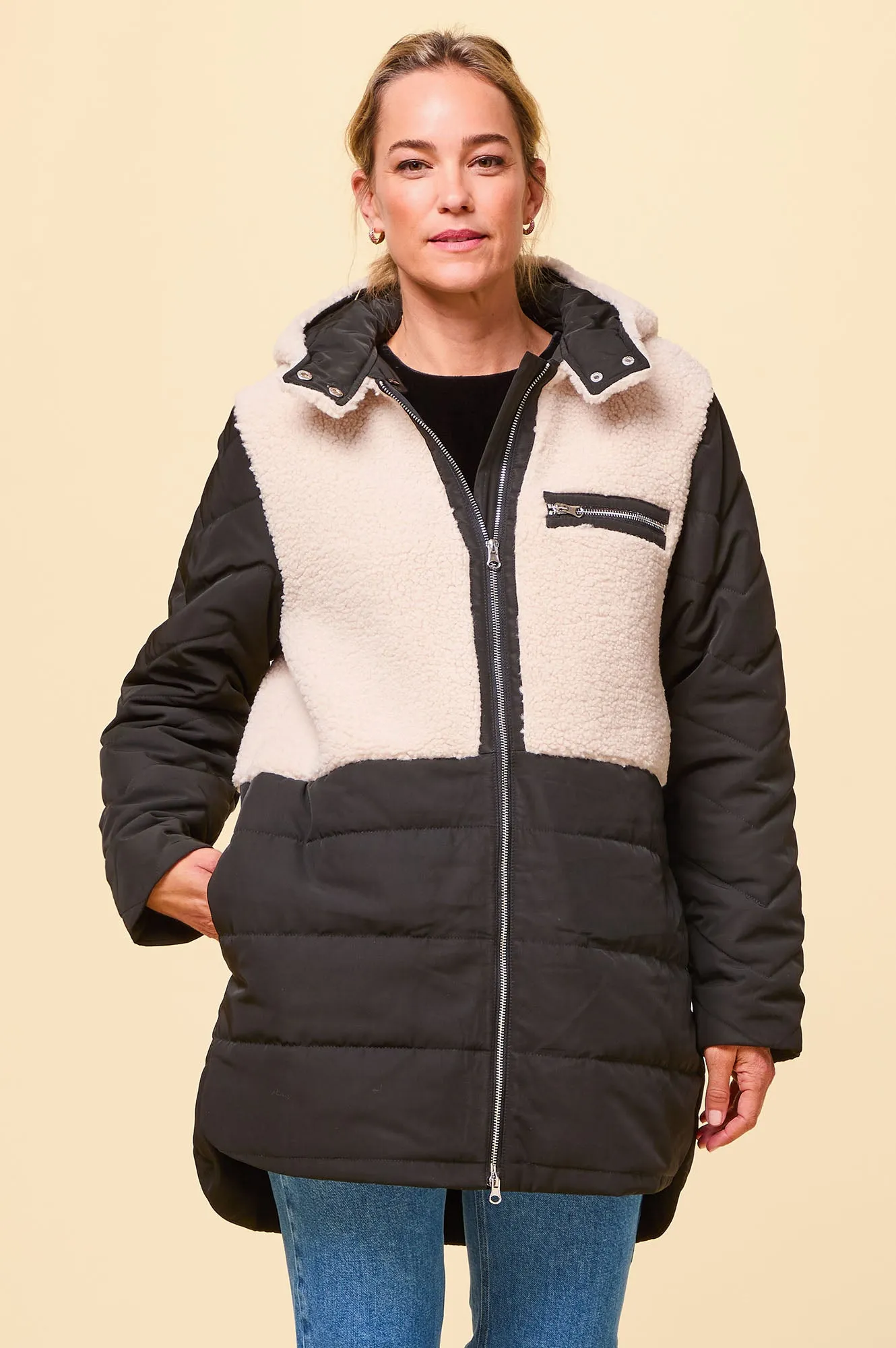 Petra Coat | Black/Taupe