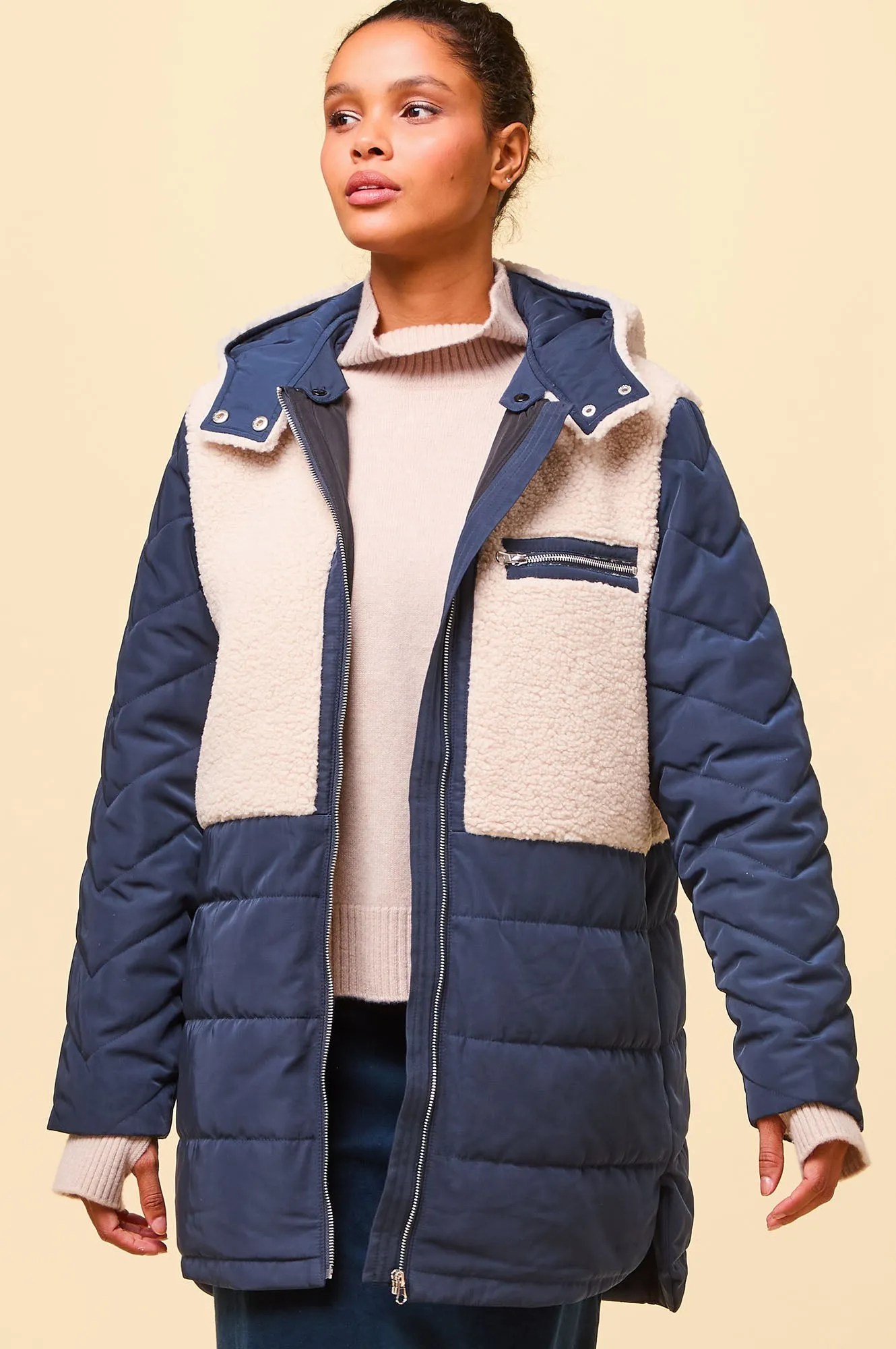 Petra Coat | Navy/Taupe