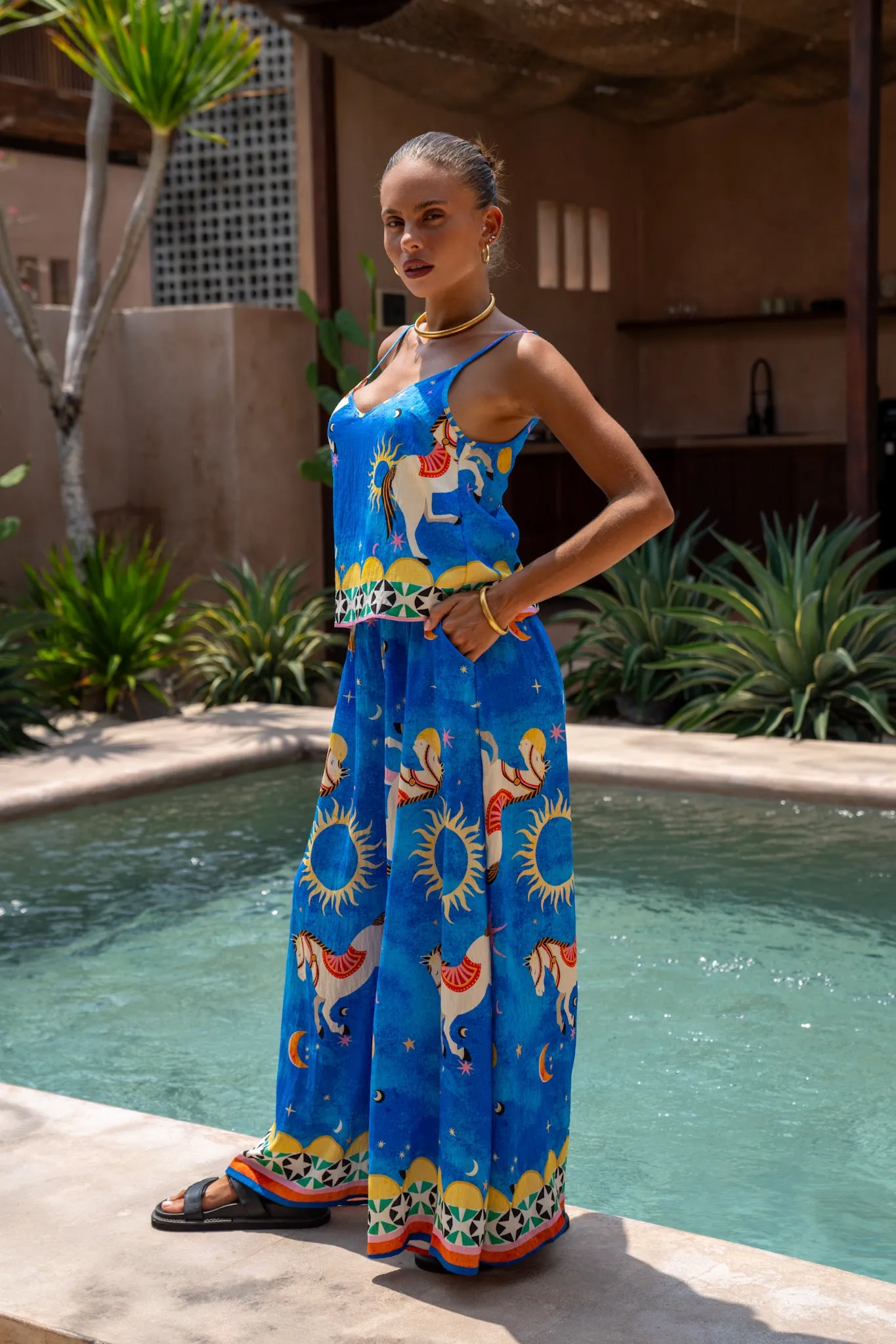 Philippa Blue Abstract Wide Leg Pants