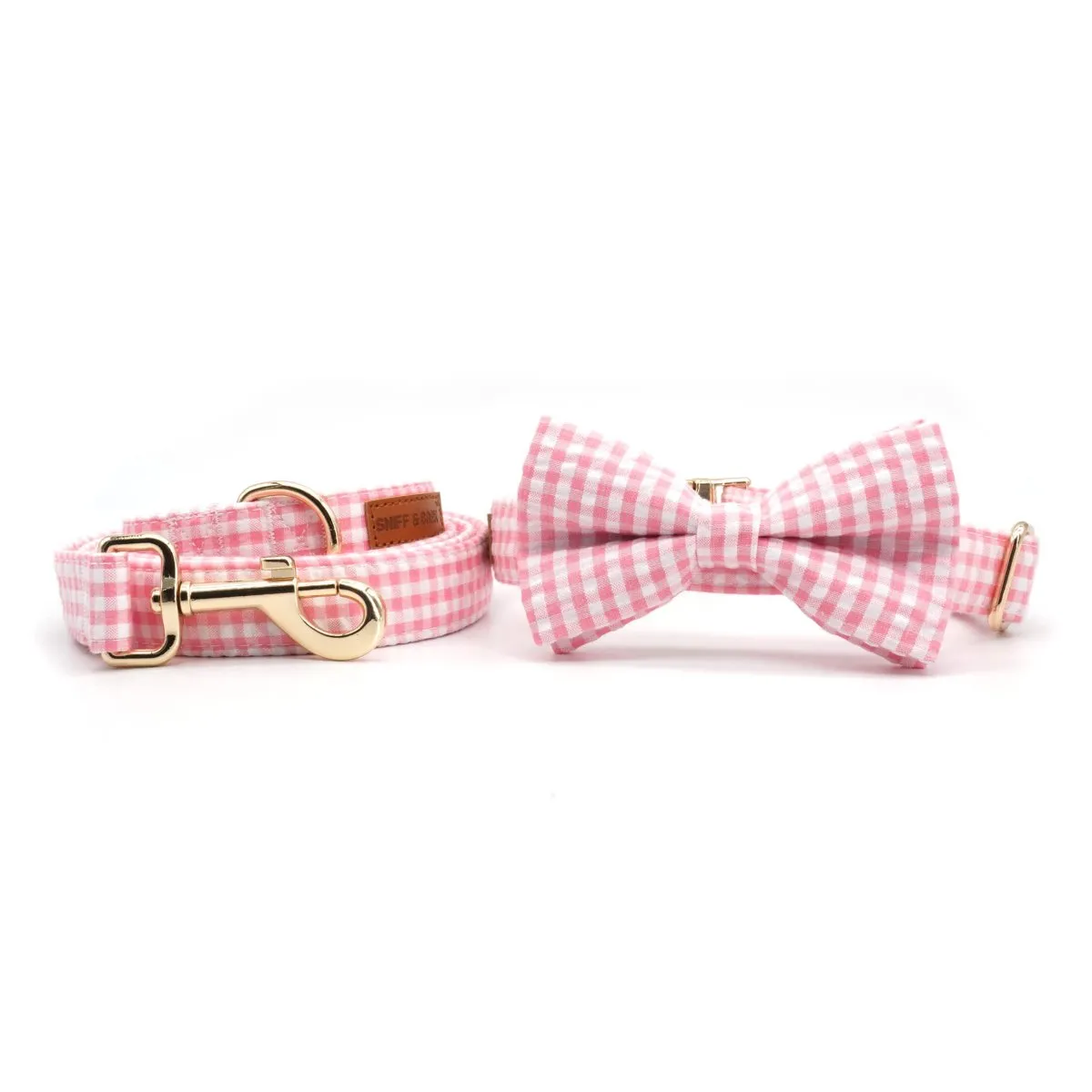 Pink Gingham Bowtie Collar & Leash Set