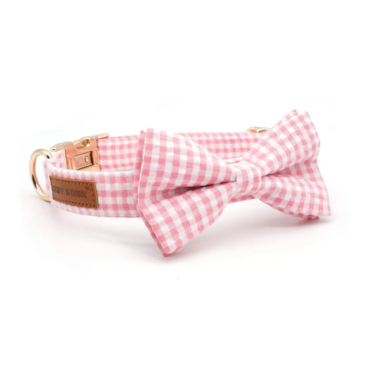 Pink Gingham Bowtie Collar & Leash Set