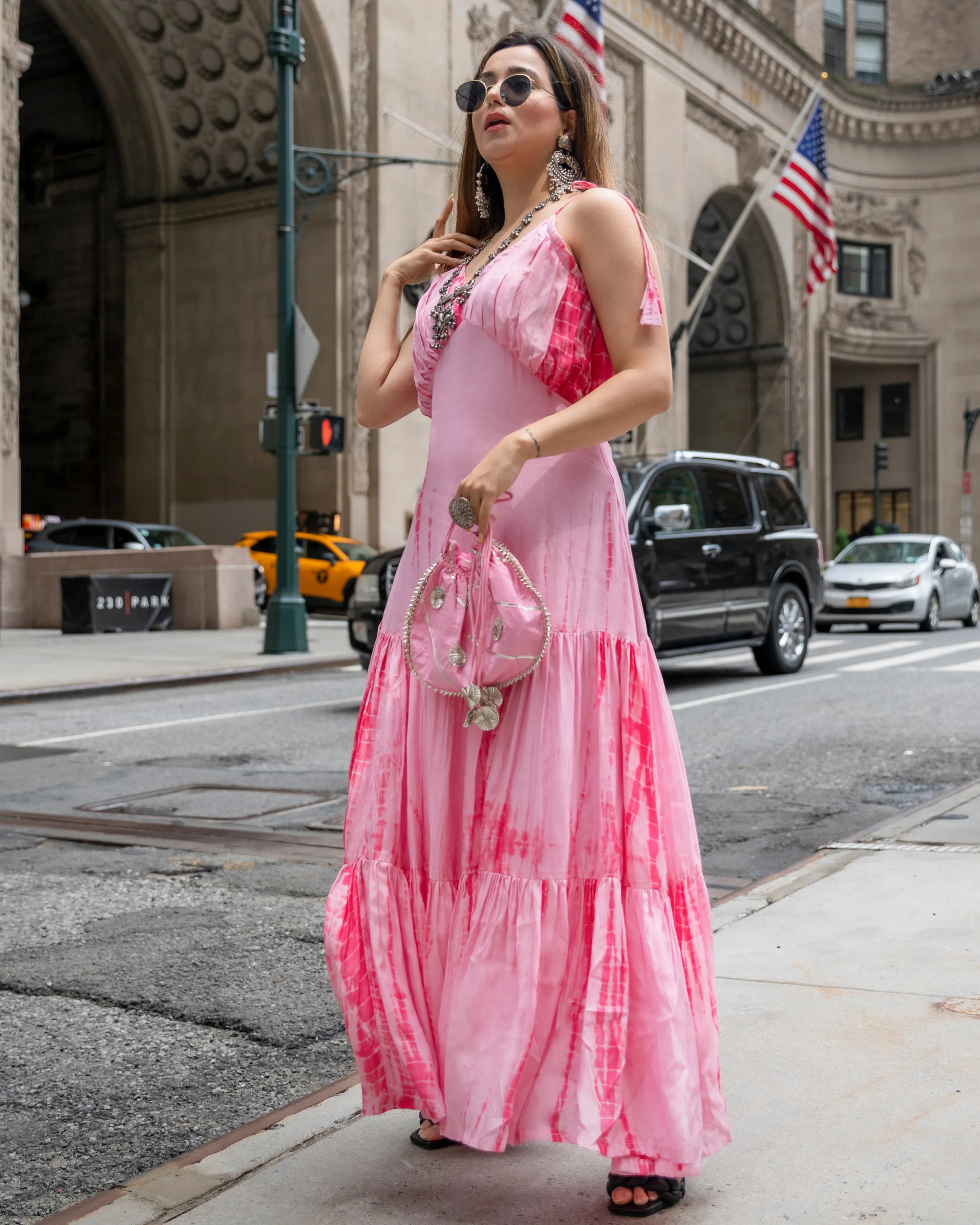 Pink Puffer Tie & Dye Silk Dress